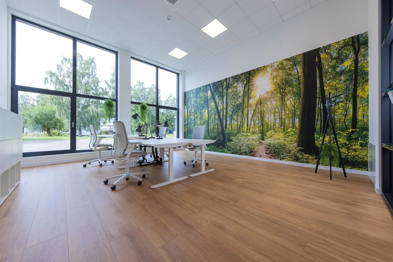 wineo workspace Laminatboden Büro silentOffice Bodenbelag Fußboden Wald Schreibtisch höhenverstellbar